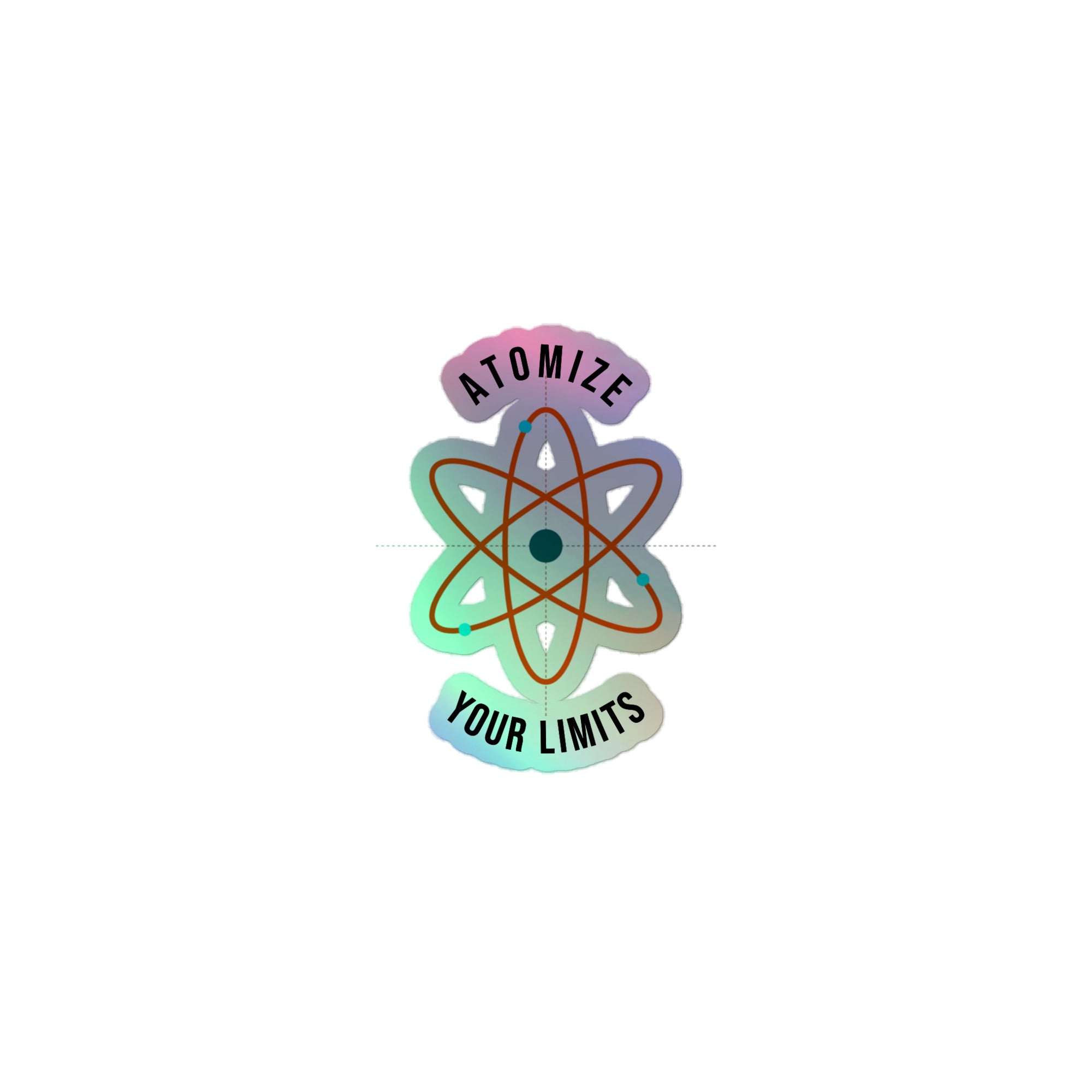 Sticker holographique Athomic Wellness "Limitless" 3x3 pouces sur fond blanc