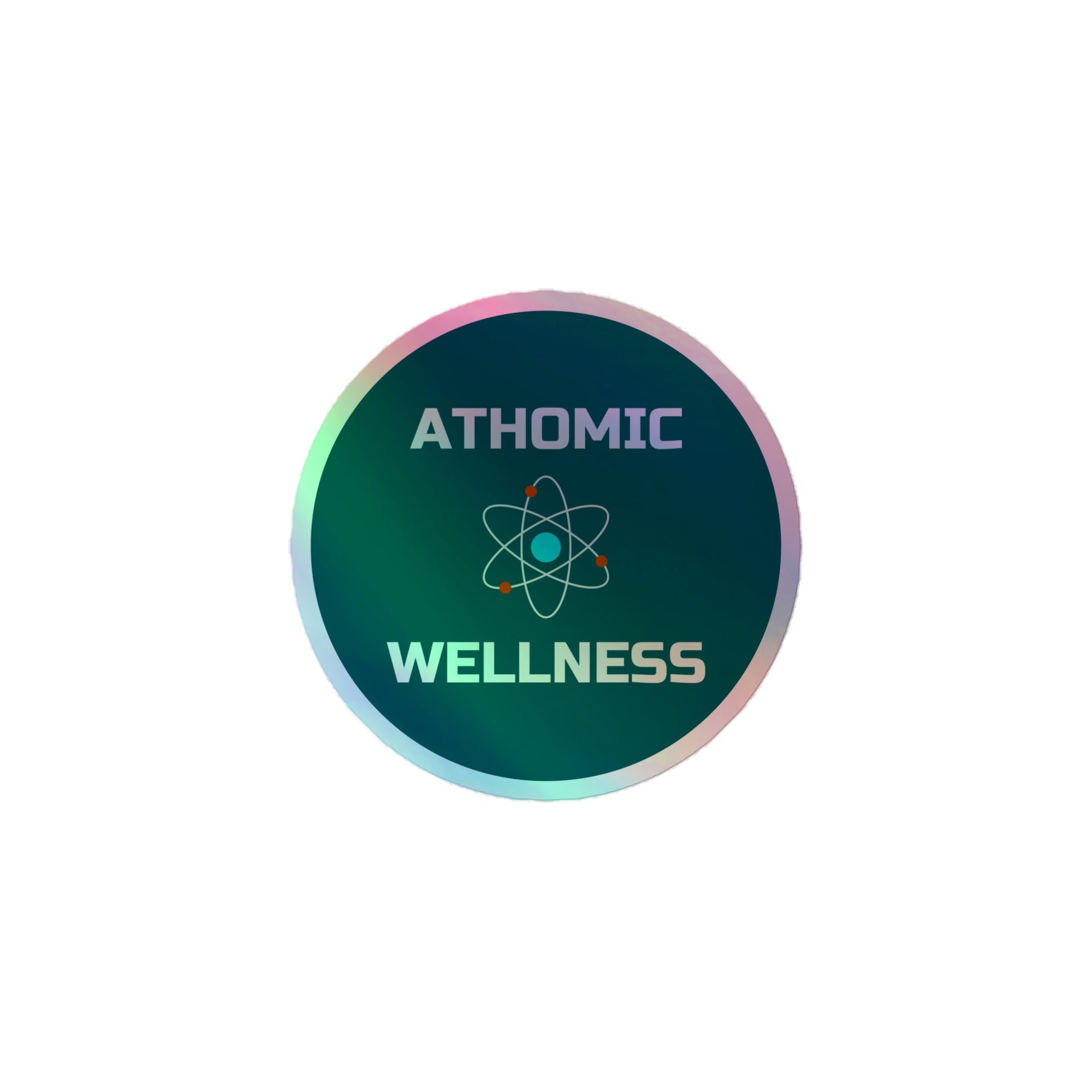 Sticker holographique Athomic Wellness "Root" 3x3 pouces sur fond blanc
