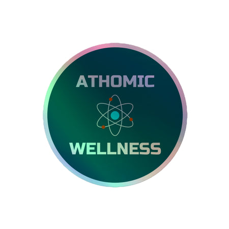 Sticker holographique Athomic Wellness "Root" 4x4 pouces sur fond blanc