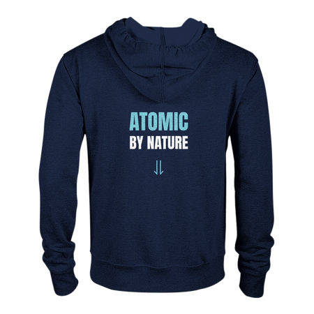 Sweat zippé bleu foncé Athomic Wellness avec capuche et logo Atomic by Nature au dos