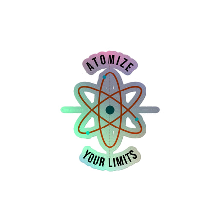 Sticker holographique Athomic Wellness "Limitless" 4x4 pouces sur fond blanc