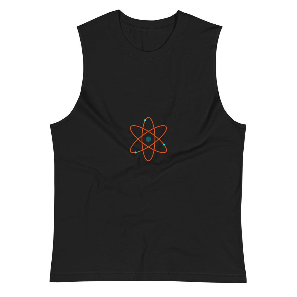 Débardeur noir homme motif atome avec design simple et moderne de Athomic Wellness