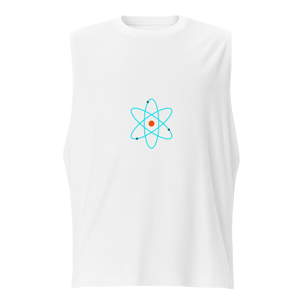 Débardeur original turquoise tendance blanc Athomic Wellness avec logo atome minimaliste
