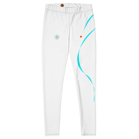 Leggings Athomic Motion Aqua Spark blancs avec motifs bleus et orange pour un style sportif élégant