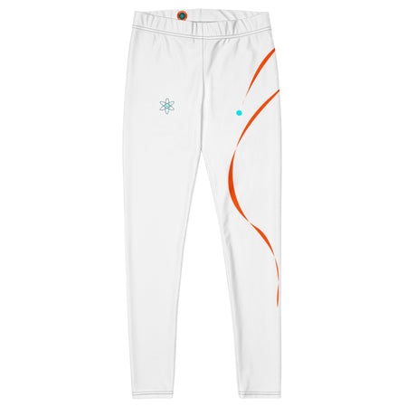 Leggings de sport femme blanc avec motifs orange et bleu de la marque Athomic Wellness