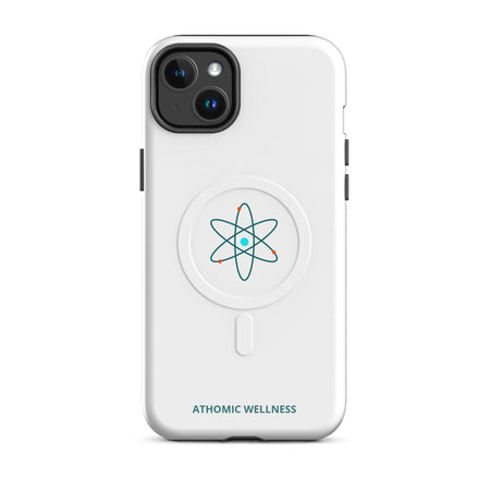 Coque iPhone MagSafe solide Athomic Wellness blanche avec design atomique pour protection optimale