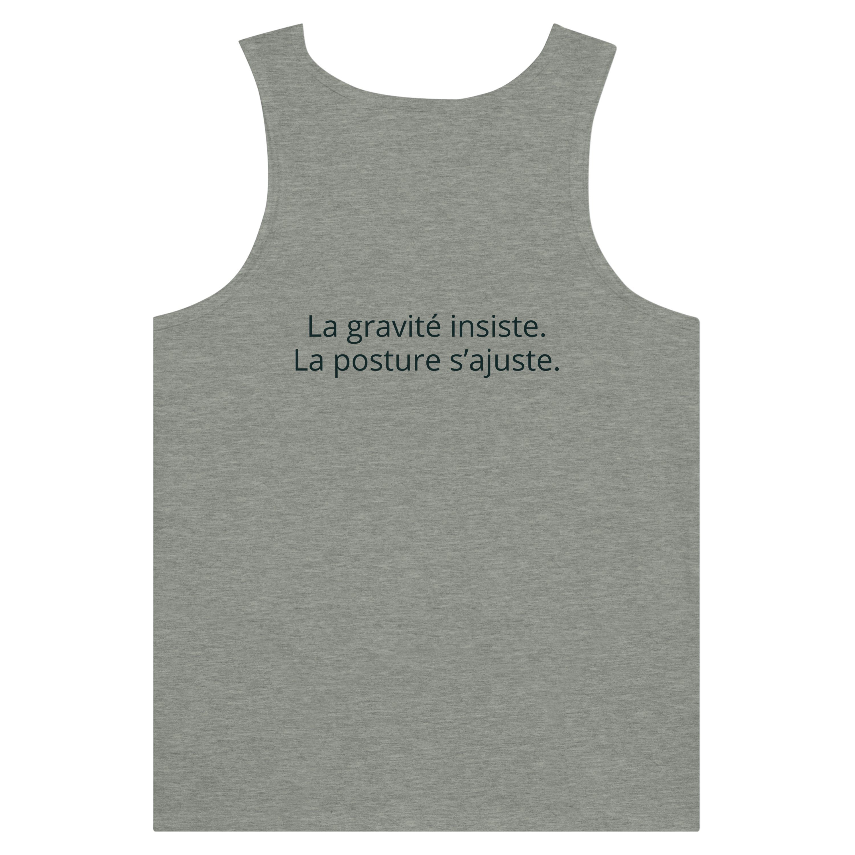 Débardeur Athomic Wellness La gravité insiste, la posture s’ajuste – Athletic Heather – vue dos à plat