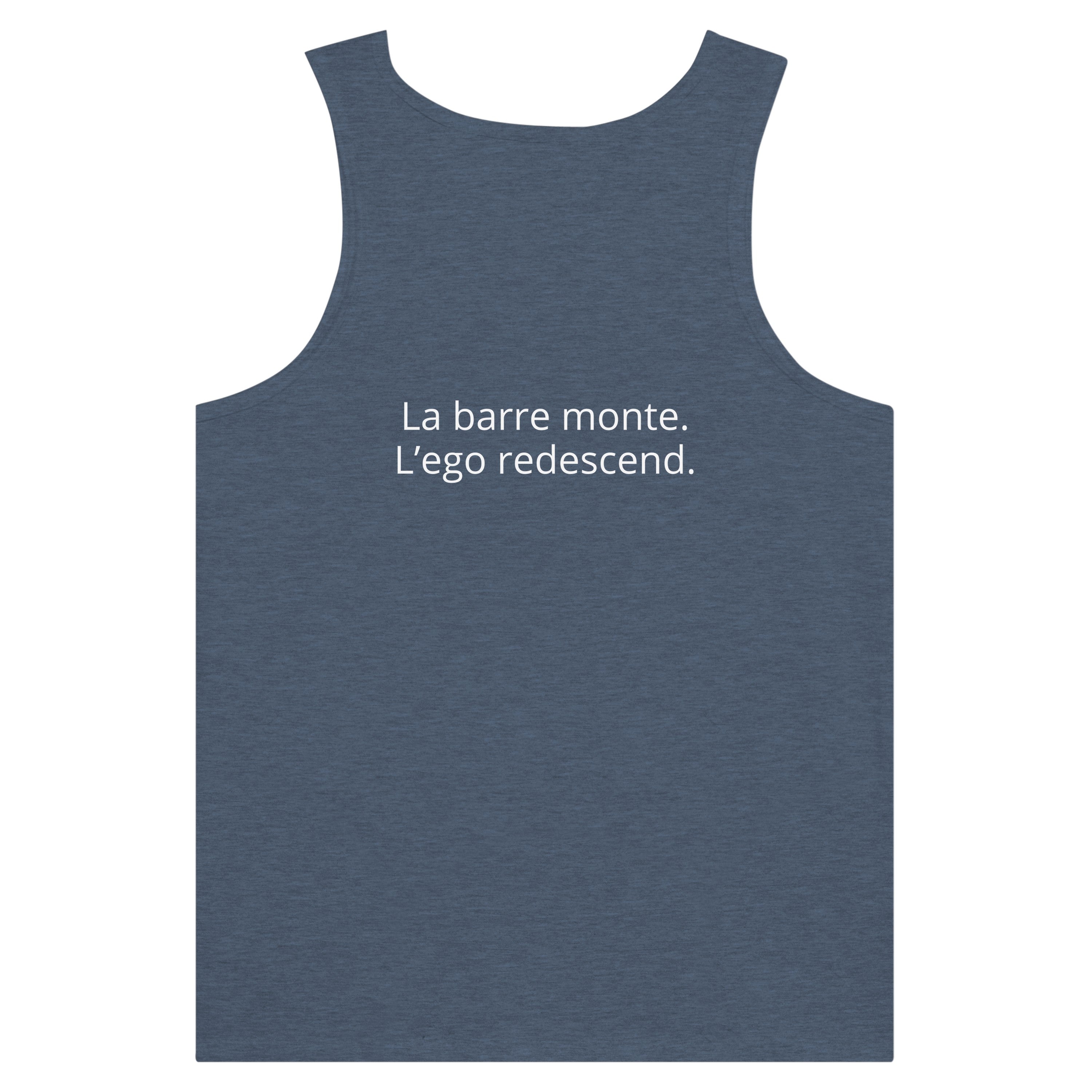 Débardeur Athomic Wellness La barre monte, l’ego redescend – Heather Navy – vue dos à plat