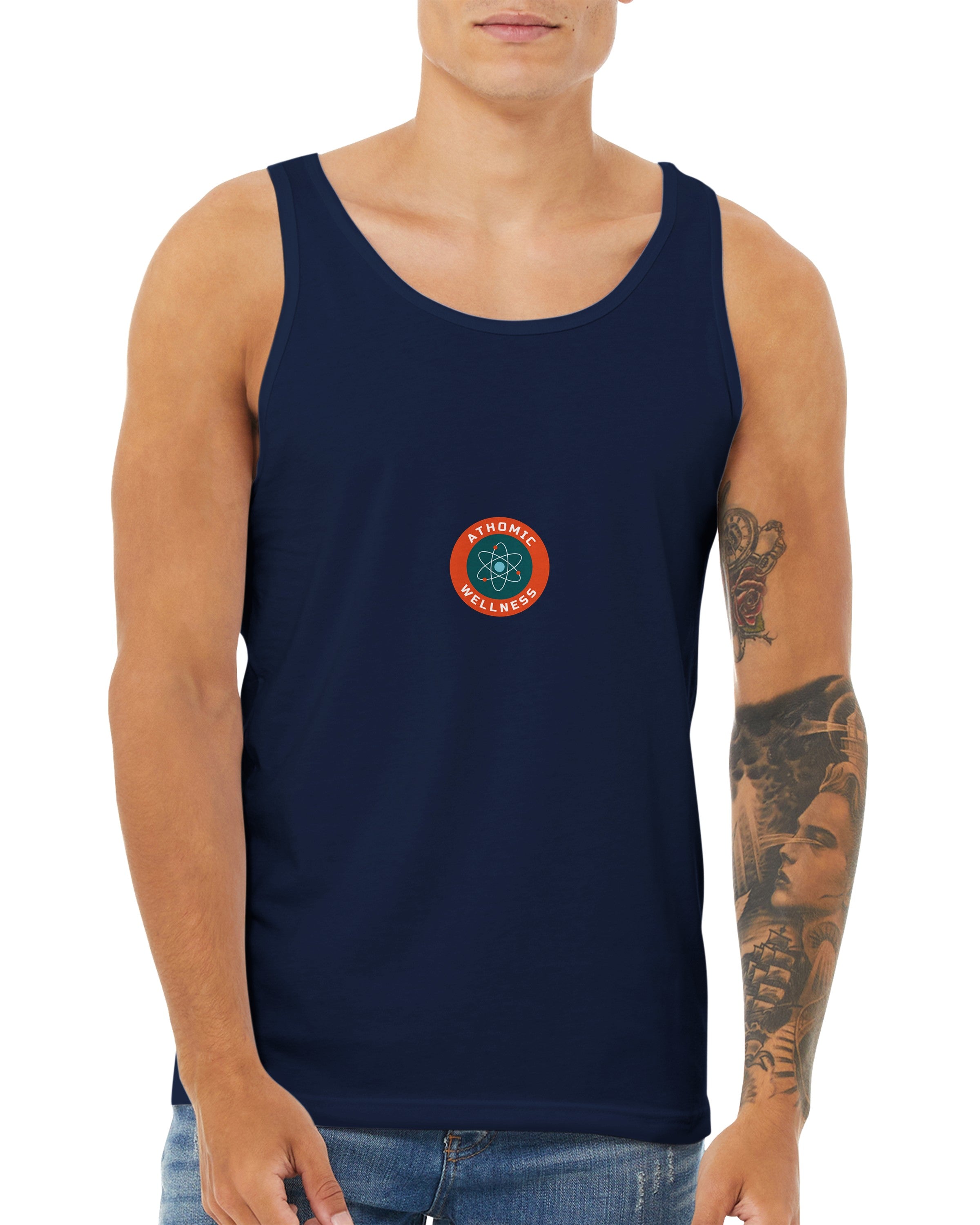 Débardeur Athomic Wellness La barre monte, l’ego redescend – Navy – vue face portée