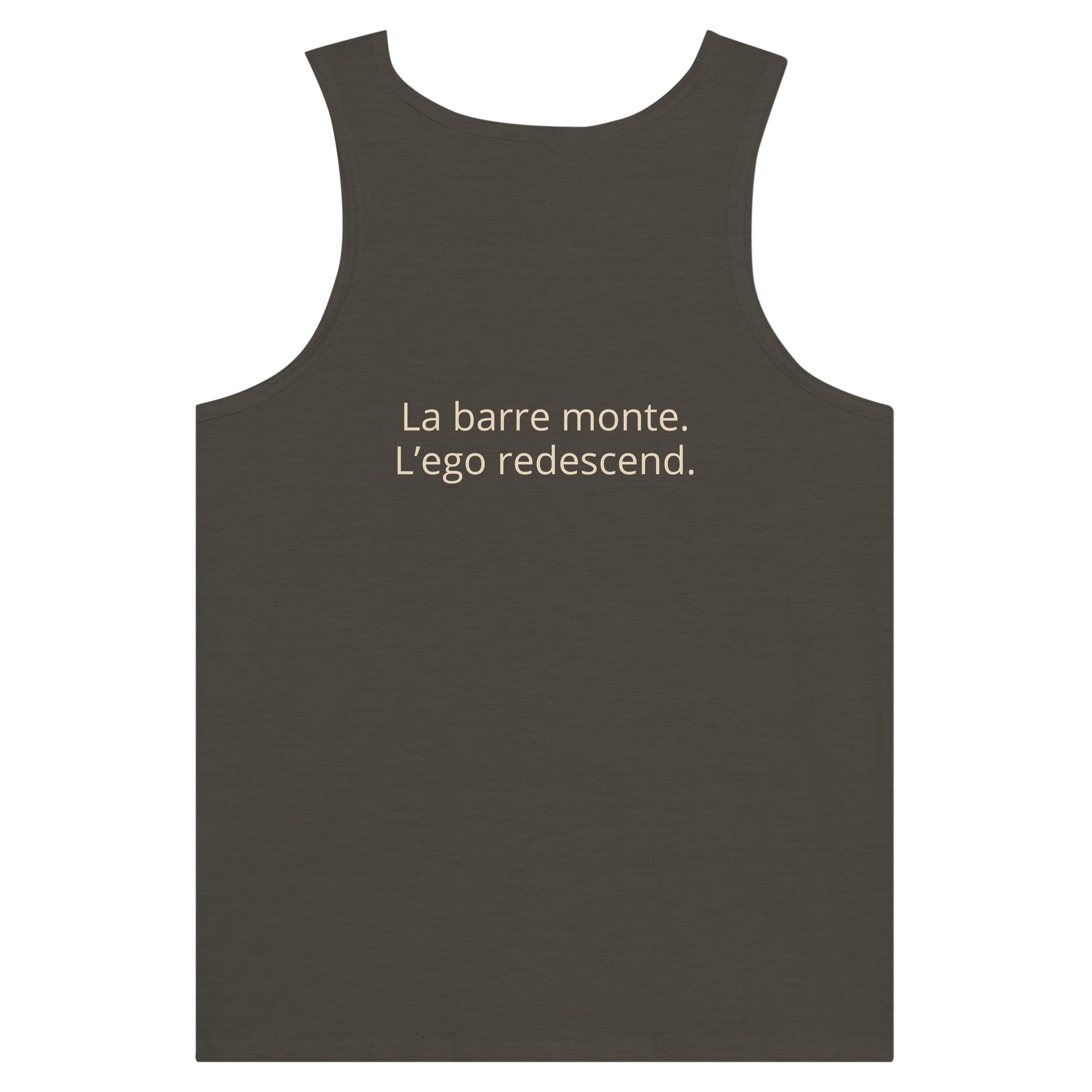 Débardeur Athomic Wellness La barre monte, l’ego redescend – Triblend Black Heather – vue dos à plat