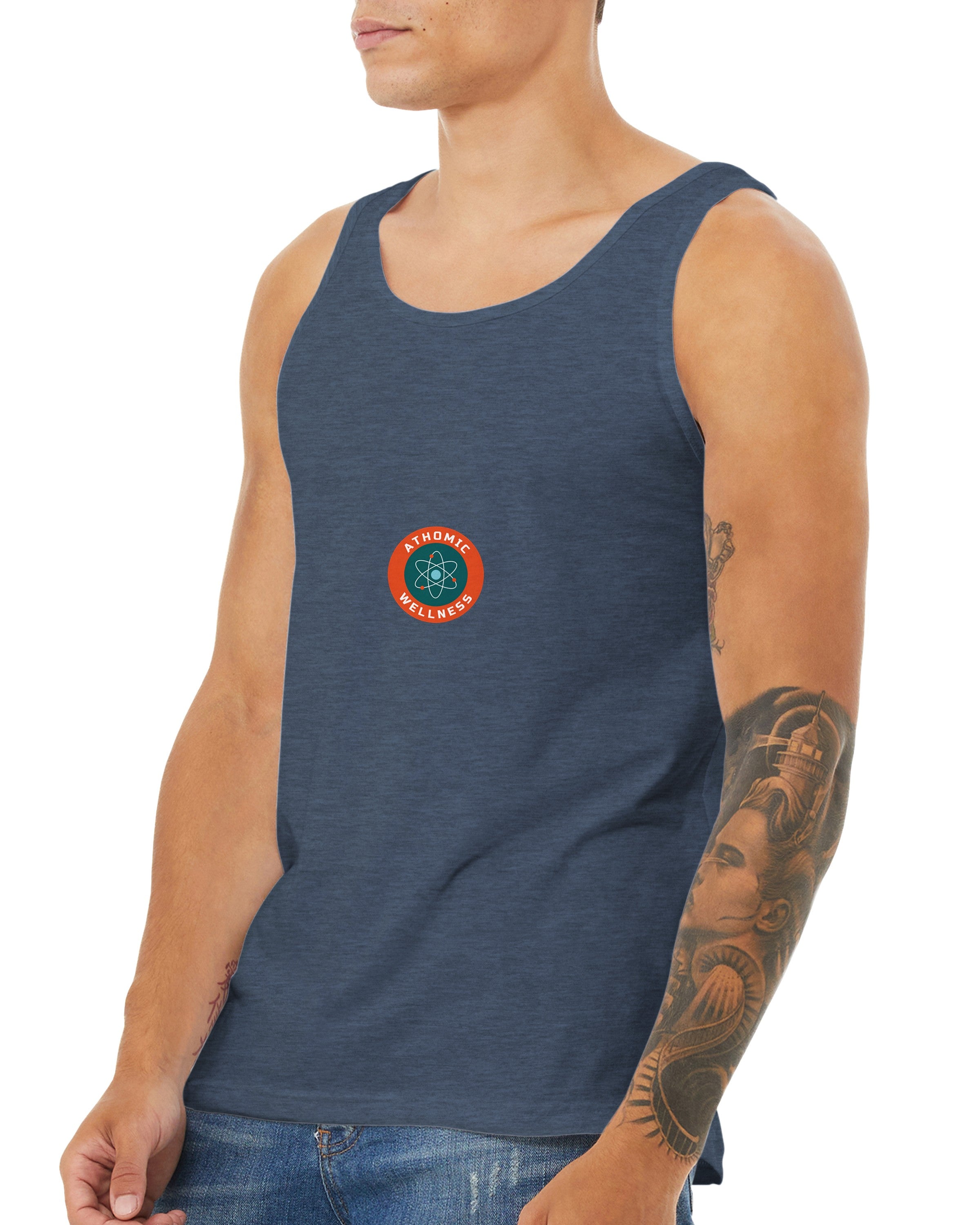 Débardeur Athomic Wellness Le diaphragme donne le rythme – Heather Navy – vue face portée